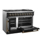 FORNO Galiano 48" 6.58 cu. ft. French Door Gas Range with 8 Sealed Burners and Griddle in Black with Antique Brass Accents, FFSGS6444-48BLK