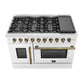 FORNO Galiano 48" 6.58 cu. ft. French Door Gas Range with 8 Sealed Burners and Griddle in White with Antique Brass Accents, FFSGS6444-48WHT