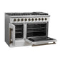 FORNO Galiano 48" 6.58 cu. ft. French Door Gas Range with 8 Sealed Burners and Griddle in White with Antique Brass Accents, FFSGS6444-48WHT