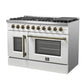 FORNO Galiano 48" 6.58 cu. ft. French Door Gas Range with 8 Sealed Burners and Griddle in White with Antique Brass Accents, FFSGS6444-48WHT
