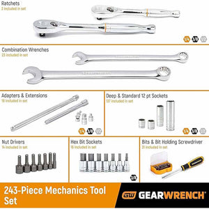 GearWrench 80966 243 Pc. 6 Point Mechanics Tool Set in 3 Drawer Storage Box
