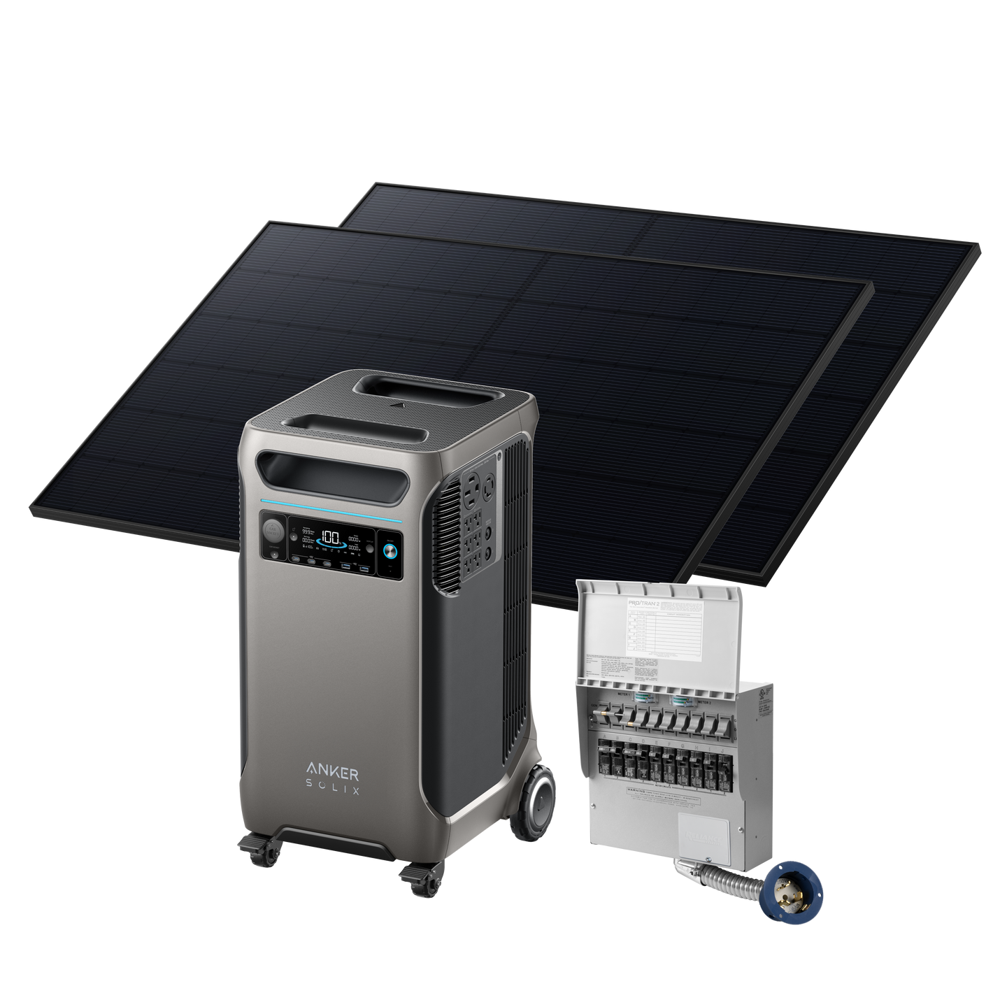 Anker SOLIX <b>F3800</b> + Home Backup Kit (Transfer Switch + Cable) + 2× 410W Rigid Solar Panels
