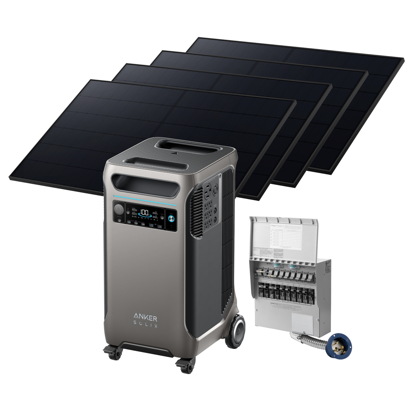 Anker SOLIX <b>F3800</b> + Home Backup Kit (Transfer Switch + Cable) + 4× 410W Rigid Solar Panels