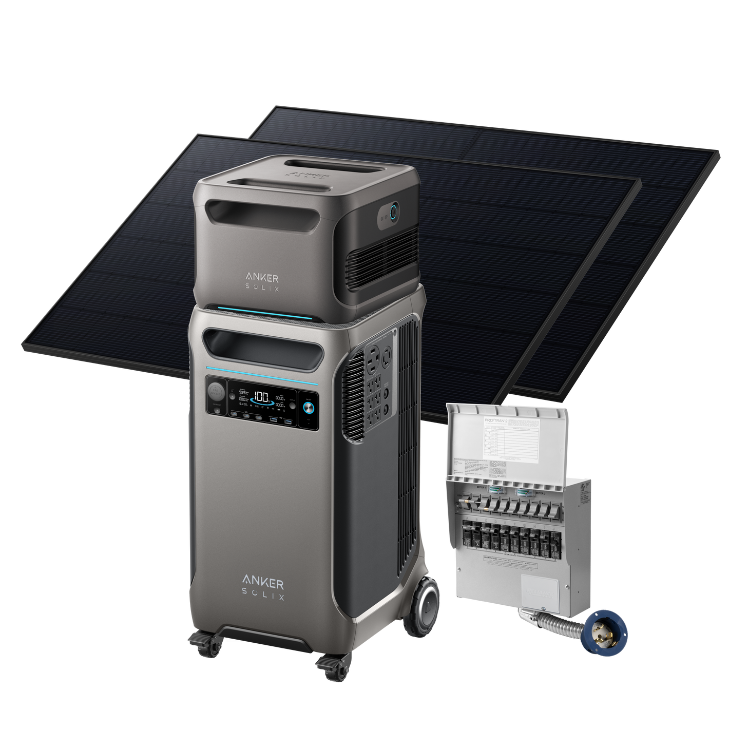 Anker SOLIX <b>F3800</b> + Expansion Battery + Home Backup Kit (Transfer Switch + Cable) + 2× 410W Rigid Solar Panels