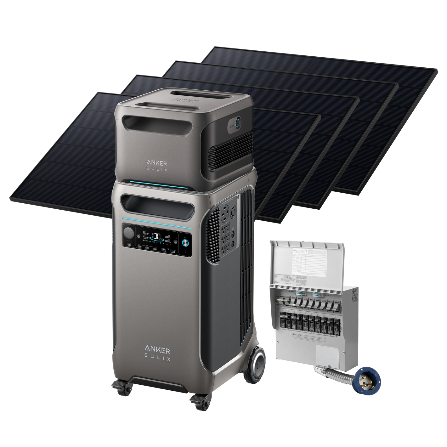 Anker SOLIX <b>F3800</b> + Expansion Battery + Home Backup Kit (Transfer Switch + Cable) + 4× 410W Rigid Solar Panels
