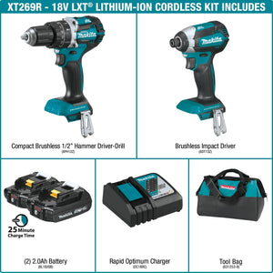 Makita XT269R 18V Compact LXT Li-Ion BL 2-Piece Kit 2.0 Ah