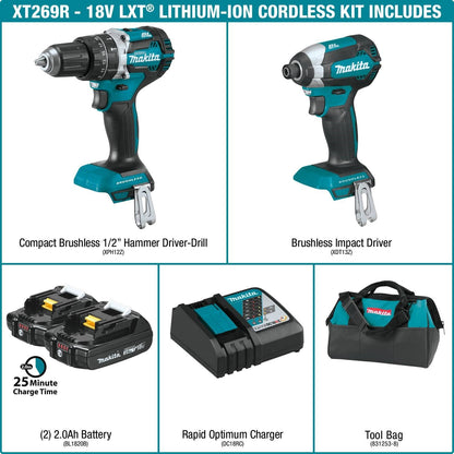 Makita XT269R 18V Compact LXT Li-Ion BL 2-Piece Kit 2.0 Ah