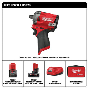 Milwaukee 2555-22 M12 FUEL Stubby 1/2" Impact Wrench Kit