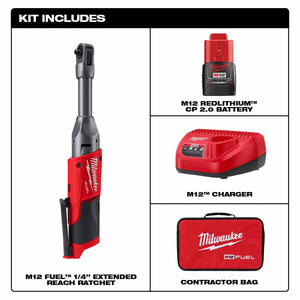 Milwaukee 2559-21 M12 FUEL 1/4" Extended Reach Ratchet 1 Battery Kit