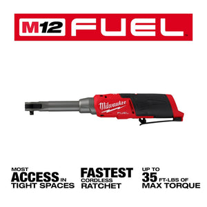 Milwaukee 2568-20 M12 FUEL 1/4" Extended Reach High Speed Ratchet, Bare Tool