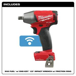 Milwaukee 2759B-20 M18 FUEL 1/2" Compact Impact Wrench with Friction Ring with ONE-KEY, Bare Tool