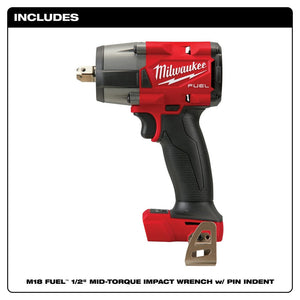 Milwaukee 2962P-20 M18 FUEL™ 1/2" Mid-Torque Impact Wrench w/ Pin Detent, Bare Tool