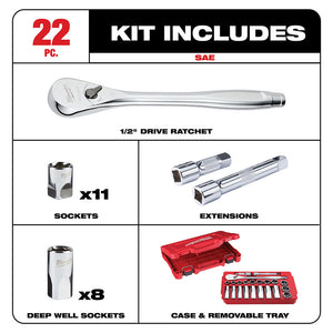Milwaukee 48-22-9410 22Pc 1/2" Socket Wrench Set – SAE