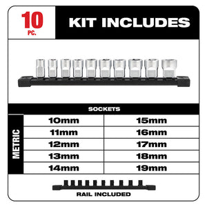 Milwaukee  48-22-9503 3/8" Drive 10pc Socket Set - Metric