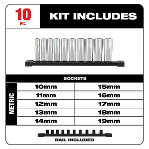 Milwaukee  48-22-9505 3/8" Drive 10pc Deep Well Socket Set - Metric