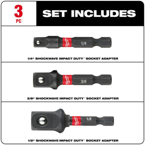 Milwaukee 48-32-5033 SHOCKWAVE 3PC Impact Socket Adapter Set