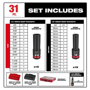 Milwaukee 49-66-6806 Shockwave Impact Duty Socket 1/2" Drive 31-Piece Packout Set