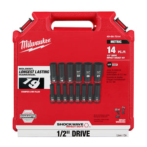 Milwaukee 49-66-7014 14PC SHOCKWAVE Impact Duty™ 1/2" Drive Metric Deep 6 Point Socket Set  - 10mm-27mm