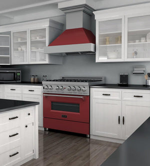 ZLINE 36 in. 4.6 cu. ft. Legacy Dual Fuel Range with 6 Burner Gas Cooktop and Electric Convection Oven in DuraSnow® Stainless Steel and Red Matte Door (RAS-RM-36)