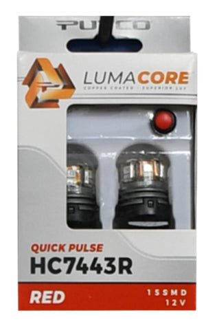 Pair LumaCore 7443 Red x3 Strobe w/ Bright Stop Universal