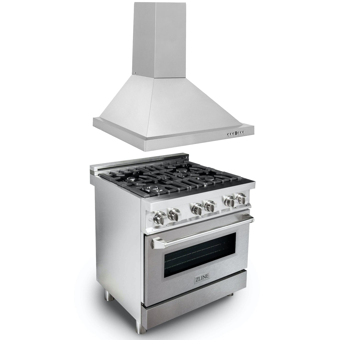 ZLINE 30 in. Kitchen Package with Stainless Steel Dual Fuel Range with DuraSnow® Door and Convertible Vent Range Hood (2KP-RASNRH30)