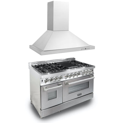 ZLINE 48 in. Kitchen Package with Stainless Steel Dual Fuel Range with DuraSnow® Door and Convertible Vent Range Hood (2KP-RASNRH48)