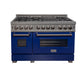 ZLINE 48 in. 6.0 cu. ft. Legacy Dual Fuel Range with 7 Burner Gas Cooktop and 2 Electric Ovens in DuraSnow® Stainless Steel and Blue Gloss Doors (RAS-BG-48)