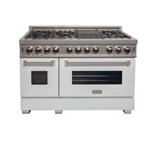 ZLINE 48 in. Kitchen Package with DuraSnow® Stainless Steel Dual Fuel Range with White Matte Doors and Convertible Vent Range Hood (2KP-RASWMRH48)