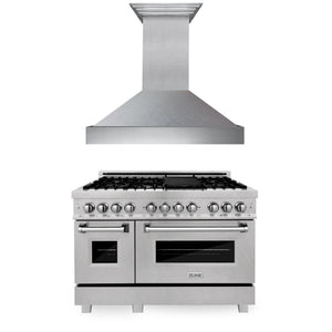 ZLINE 48 in. Kitchen Package with DuraSnow® Stainless Steel Dual Fuel Range and Convertible Vent Range Hood (2KP-RASSNRH48)