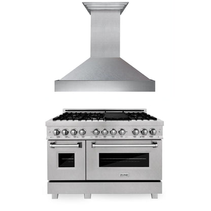 ZLINE 48 in. Kitchen Package with DuraSnow® Stainless Steel Dual Fuel Range and Convertible Vent Range Hood (2KP-RASSNRH48)