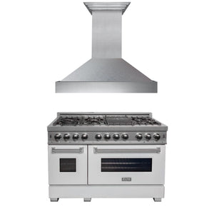 ZLINE 48 in. Kitchen Package with DuraSnow® Stainless Steel Dual Fuel Range with White Matte Doors and Convertible Vent Range Hood (2KP-RASWMRH48)