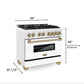 ZLINE Autograph Edition 36 in. 4.6 cu. ft. Legacy Dual Fuel Range with 6 Burner Gas Cooktop and Electric Convection Oven in DuraSnow® Stainless Steel with White Matte Door and Champagne Bronze Accents (RASZ-WM-36-CB)