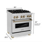 ZLINE Autograph Edition 30 in. 4.0 cu. ft. Legacy Dual Fuel Range with 4 Burner Gas Cooktop and Electric Convection Oven in Stainless Steel and Champagne Bronze Accents (RAZ-30-CB)