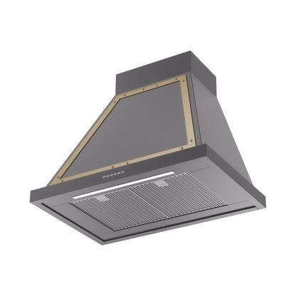ILVE Nostalgie II 30-Inch 600 CFM Wall Mounted Range Hood in Matte Graphite with Brass Trim (UANB30MGG)