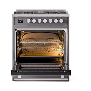 ILVE Professional Plus II 30-Inch Dual Fuel Range with Solid Door in Matte Graphite (UP30QMPMG)