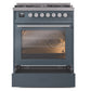 ILVE 30-Inch Professional Plus II Dual Fuel Range with 5 Burners in Blue Grey (UP30WMPBG)