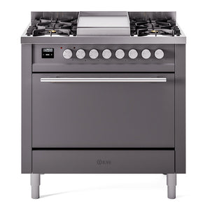 ILVE 36-Inch Professional Plus II Dual Fuel Range with 6 Burners and Solid Door in Matte Graphite (UP36FQMPMG)