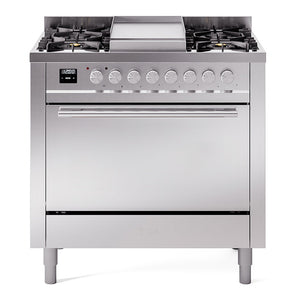 ILVE 36-Inch Professional Plus II Dual Fuel Range with 6 Burners and Solid Door Oven in Stainless Steel (UP36FQMPSS)