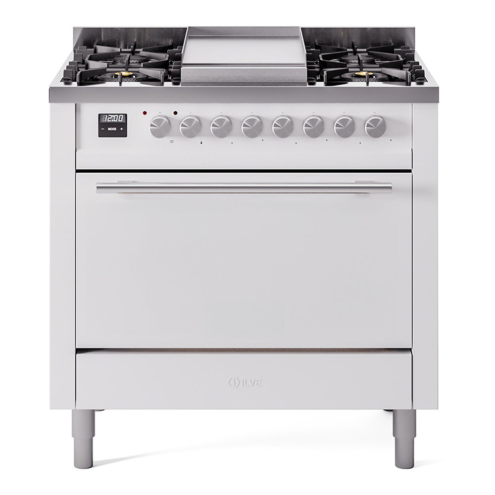ILVE 36-Inch Professional Plus II Dual Fuel Range with 6 Burners and Solid Door Oven in White (UP36FQMPWH)