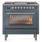 ILVE 36-Inch Professional Plus II Freestanding Dual Fuel Range with 6 Sealed Burner in Blue Grey (UP36FWMPBG)
