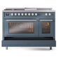 ILVE Professional Plus II 48-inch Dual Fuel Range with 5 Burners, Griddle, & French Top with Triple Glass Door Oven in Blue Grey (UP48FSWMPBG)