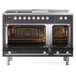ILVE Professional Plus II 48-inch Dual Fuel Range with 5 Burners, Griddle, & French Top with Triple Glass Door Oven in Matte Graphite (UP48FSWMPMG)