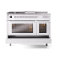 ILVE Professional Plus II 48-inch Dual Fuel Range with 5 Burners, Griddle, & French Top with Triple Glass Door Oven in White (UP48FSWMPWH)