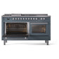 ILVE Professional Plus II 60-Inch Dual Fuel Range with 7 Burners, Griddle, & French Top with Solid Door Oven in Blue Grey (UP60FSQMPBG)