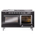 ILVE Professional Plus II 60-Inch Dual Fuel Range with 7 Burners, Griddle, & French Top with Solid Door Oven in Glossy Black (UP60FSQMPBK)