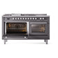 ILVE Professional Plus II 60-Inch Dual Fuel Range with 7 Burners, Griddle, & French Top with Solid Door Oven in Matte Graphite (UP60FSQMPMG)