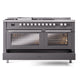 ILVE Professional Plus II 60-Inch Dual Fuel Range with 7 Burners, Griddle, & French Top with Solid Door Oven in Matte Graphite (UP60FSQMPMG)
