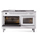 ILVE Professional Plus II 60-Inch Dual Fuel Range with 7 Burners, Griddle, & French Top with Solid Door Oven in White (UP60FSQMPWH)
