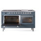 ILVE 60-inch Professional Plus II Dual Fuel Range with 9 Burners, Griddle, and Triple Glass Door Oven in Blue Grey (UP60FWMPBG)