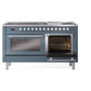 ILVE 60-inch Professional Plus II Dual Fuel Range with 9 Burners, Griddle, and Triple Glass Door Oven in Blue Grey (UP60FWMPBG)